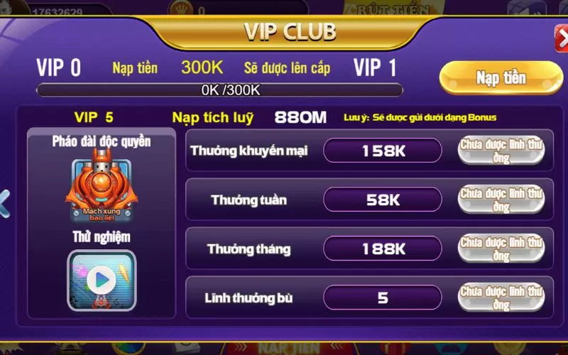 Chế độ vip 68gb cấp 5