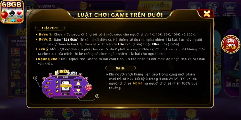 Luật chơi trên dưới tại 68 game bài